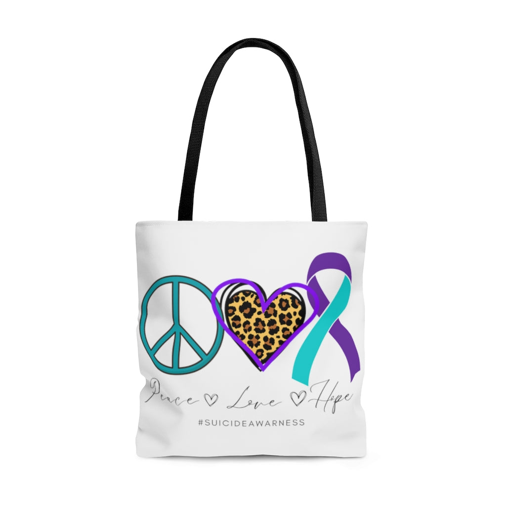 Peace, Love, Hope* AOP Tote Bag